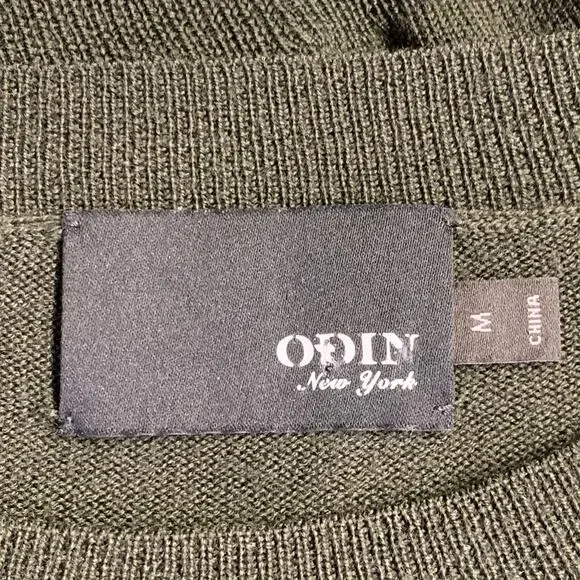 ODIN Size M Forest Green Knit Cashwool Faux Suede Crew Neck Pullover